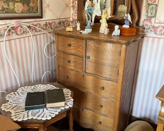 Oak highboy chest w/ harp mirror
