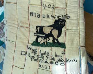 Fabulous handmade block quilt w/ Bull Durham Tobacco embroidery. WONDERFUL!