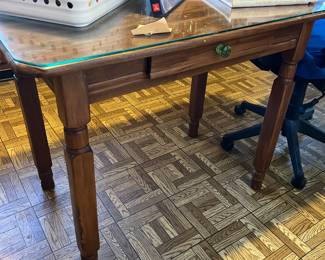 Refinished antique table w/ drawer and glass top
