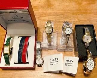 Peugeot, Joan Rivers, Timex, and Gruen Watches