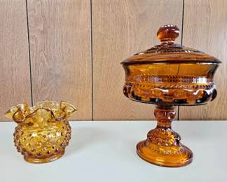 Fenton Amber Hobnail With Vintage Amber Candy Dish
