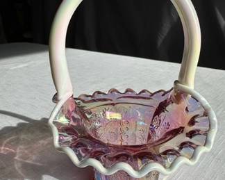 Fenton Dusty Rose Carnival Basket Butterfly Berries
