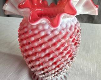 Fenton Cranberry Hobnail Vase