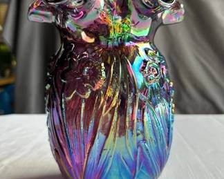 Fenton Plum Carnival Daffodil Vase