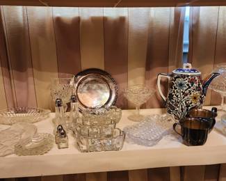 Yet more vintage glass serving ware,  pottery coffee pot