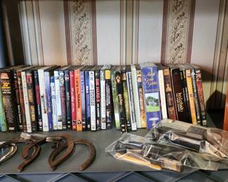 DVD's, horseshoes, vintage cameras