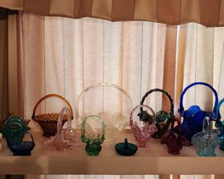 Glass basket collection, some Fenton