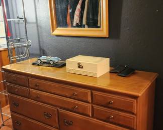Maple 10 drawer dresser and matching mirror