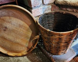 Large woden tray and basket