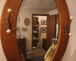 Tiger Oak mirror with hooks