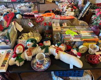Books $.25 each 
Knick knacks 
Holiday hundreds of items for $.25 each 