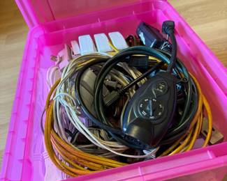 Tub Of Outlets, Extensions Cords, Timer, Etc