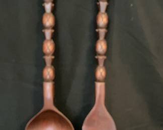 Vintage Large carved Wooden Fork Spoon