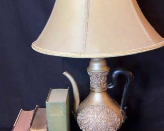Vintage Teapot Lamp With Vintage Books