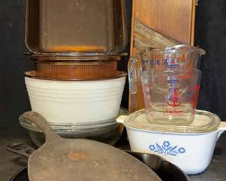 Vintage Kitchen Bowls, Cast Iron, Baking Dishes Helpers