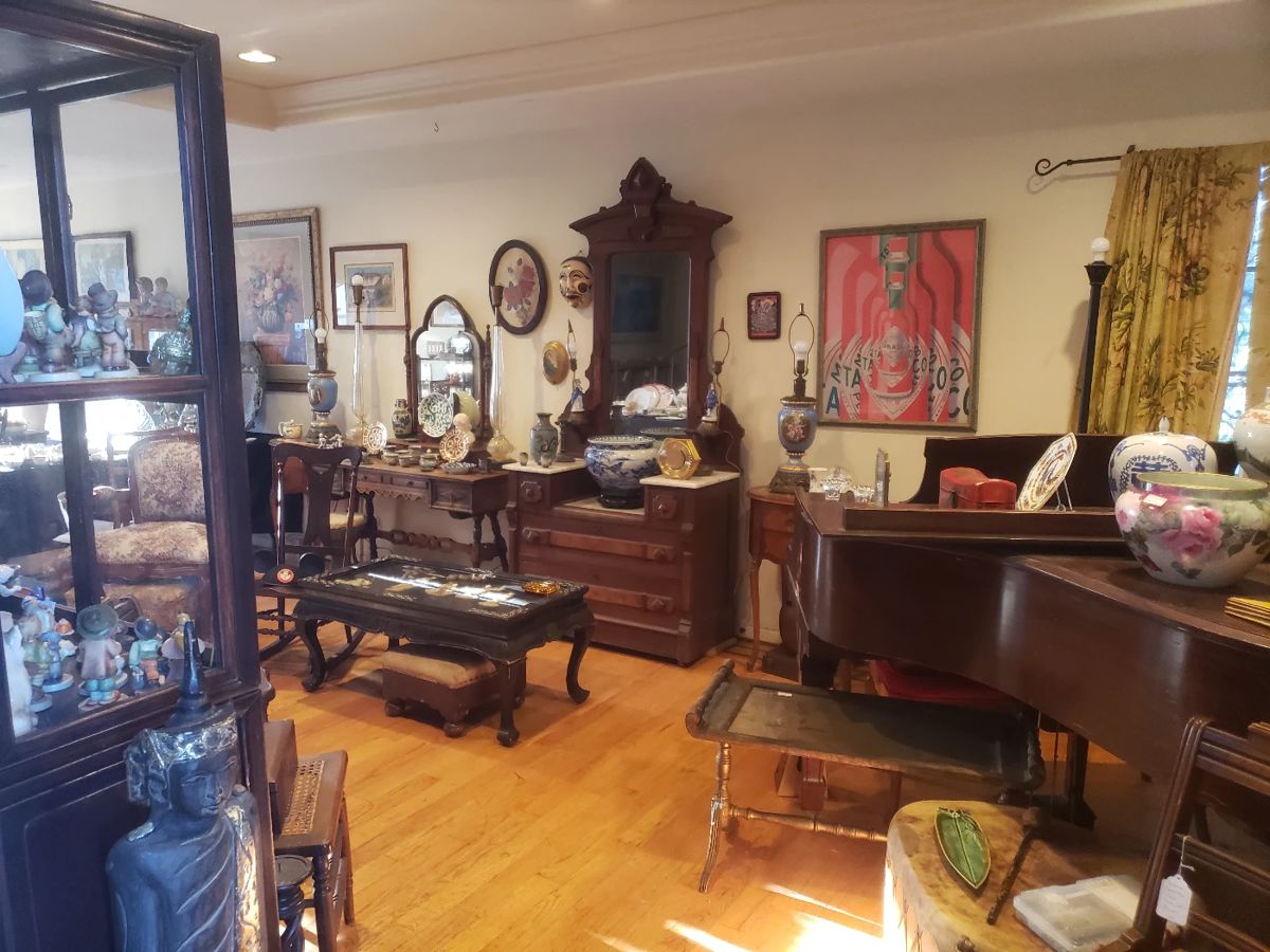 Other View of Living Room w/ Steinway O Grand Piano; Victorian Dresser w/ Mirror; Eastlake Vanity; Vintage Chinese Lacquer & Hardstone Coffee Table, etc.