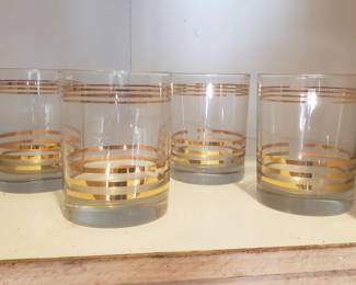 Cool Mid-Century Gold Stripe Rocks Glasses