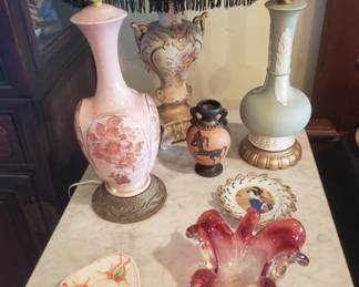 Mid-Century Murano Glass Leaf; Vintage Lamps; small Italian "Grecian" Urn