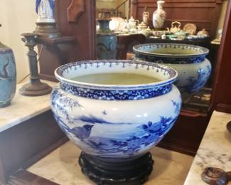 Fabulous Vintage Chinese Blue & White Jardiniere  Stand