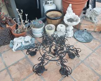 Iron Chandelier; small Stone Fountain