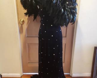 Exotic Feathered Evening Gown studded with "Diamonds"