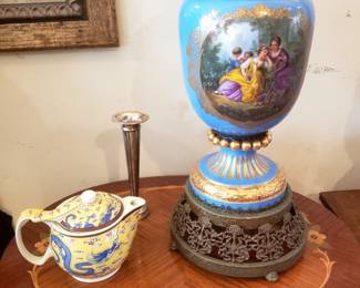 Pair of Large Sevres-Style Lamps; Dragon Tea Pot