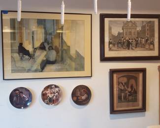 Original Watercolor; 3 Norman Rockwell Plates; "Albino Family" Orig. Currier & Ives Print; Antique Hand-colored Etching