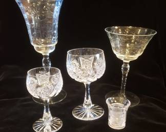 Various Sets of Vintage Crystal Stemware; pair of Mini Lalique Cordials