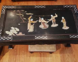 Antique Chinese Black Lacquer & HardstoneCoffee Table