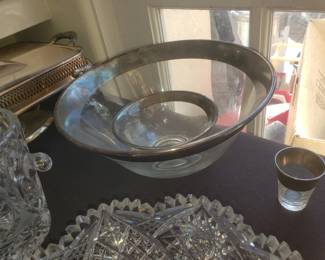 Dorothy Thorpe Silver Rim Salad Bowl, Dip Bowl & Shot Glass