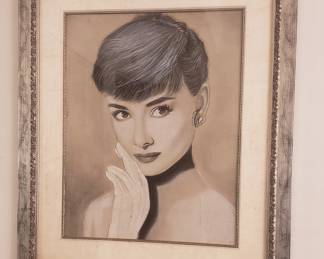 Large Original Pastel of Audrey Hepburn