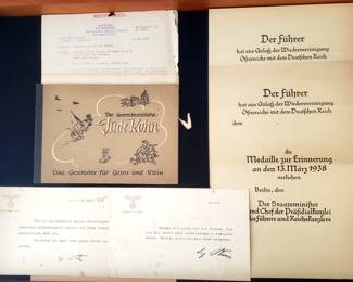 Assortment of Nazi Documents; including Anti-Semitic Pamphlet and Document from the Allies.