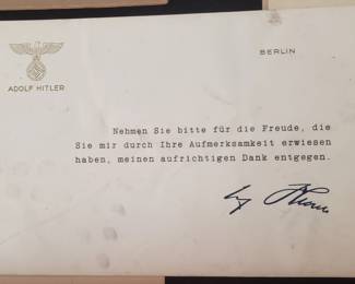 Thank You Note signed by Adolph Hitler, 1943
