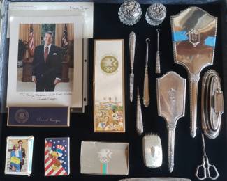 Ronald Reagan, Princess Di & 1984 Olympics  memorabilia; 1920;s Deco Sterling Silver Vanity Set