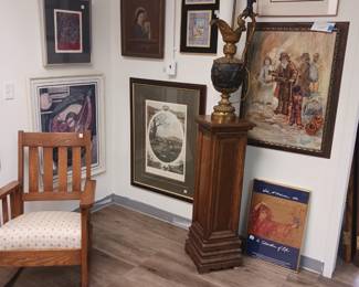 Antique lamp with a cherub. Mission Oak rocking chair