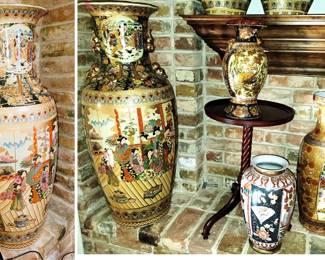 Royal Scrimshaw Oriental Vases - Giant, Medium and small