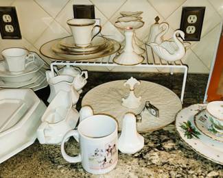 China: Johnson Bros white, Lenox China and serving, Christmas