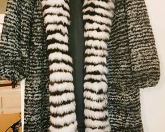 Faux Fur black and white full length coat