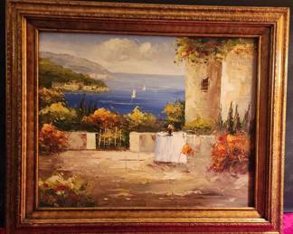 Oil Painting Villa Over Looking The Sea No Signature
