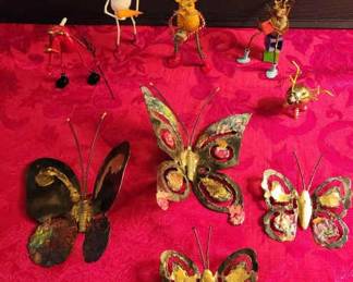 Scrap Metal Art Set Of 5 5.5 and Set Of 4 Hanging Metal Butterflies