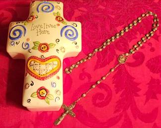 Sterling Silver Rosary With Cross Covered Trinket Dish