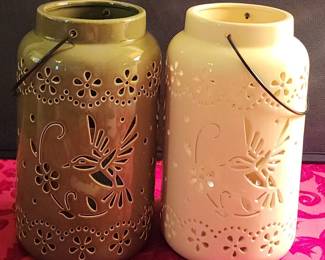 10.5 Illuminated Ceramic Pierced Hummingbird Lantern By Valerie
