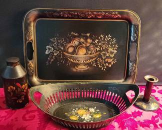 Vintage Painted Toleware Signed By Artist