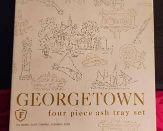 Georgetown Federal Glass Ashtrays Set Of 4 In Original Box