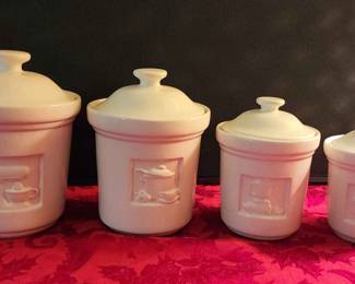 Linen and Things Set Of 4 Porcelain Canisters Ivory