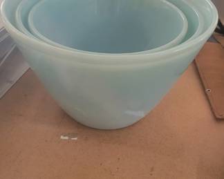fire king delphite blue mixing bowls set