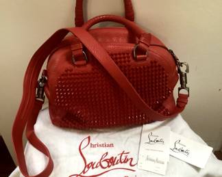 Christian Louboutin Red Leather Panettone Spiked Satchel;