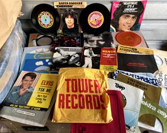 Lots of collectible LPs & 45s. Some like new! ELVIS, PARTRIDGE FAMILY, BARBIE -- 70'S, 80'S AND MORE! 
