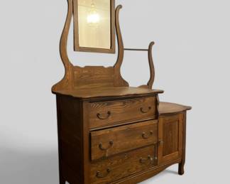 Antique Oak Dresser W Washstand, Chest Mirror