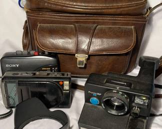 Vintage Polaroid Camera, Sony Walkman, Camera Case